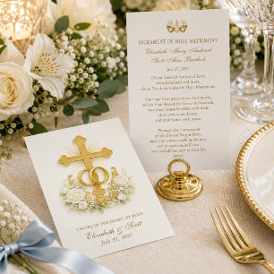 Catholic Wedding Prayer Card Gold Cross