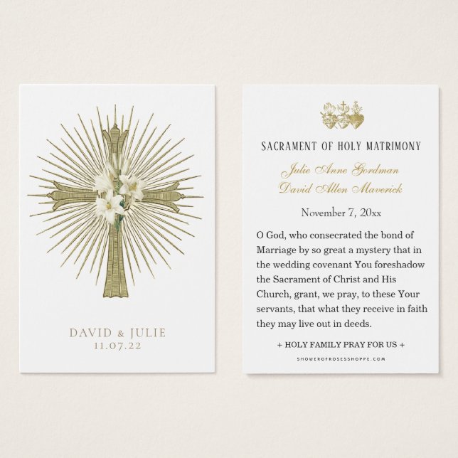  Catholic Wedding Prayer Card with cross and rings (Front & Back)