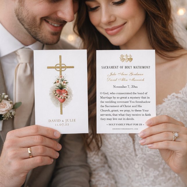  Catholic Wedding Prayer Card with cross and rings (Creator Uploaded)