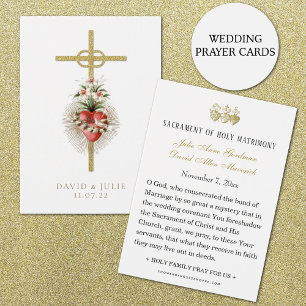 Catholic Wedding Prayer Card with cross and rings