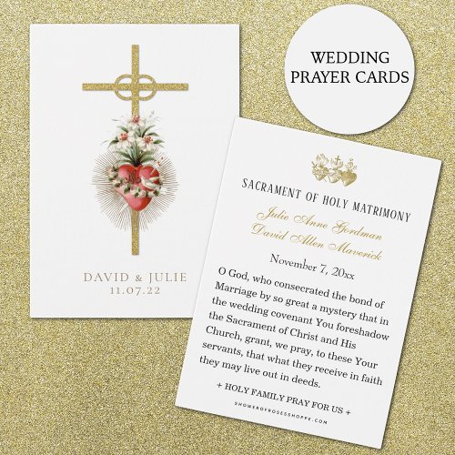  Catholic Wedding Prayer Card with cross and rings