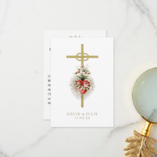  Catholic Wedding Prayer Card with cross and rings
