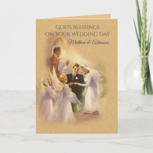 Catholic Wedding Priest Angels Bride Groom Card (Front)