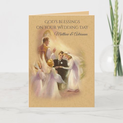 Catholic Wedding Priest Angels Bride Groom Card