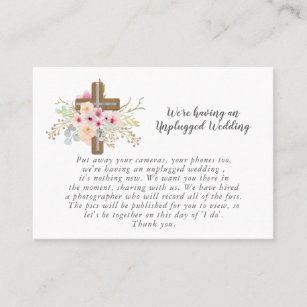 Catholic Wedding UNPLUGGED request - Floral Cross Business Card