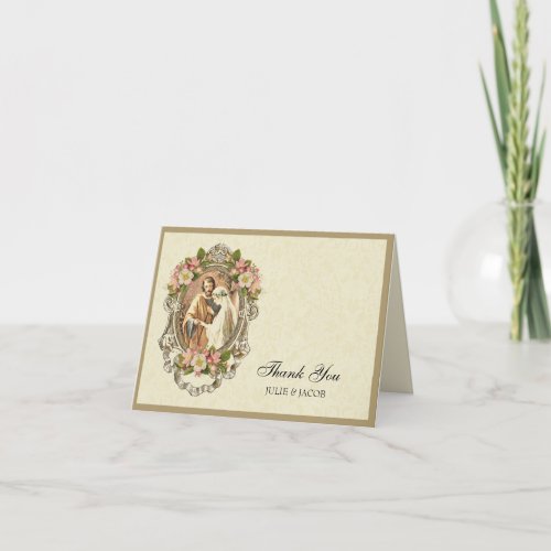 Catholic Wedding Vintage Cherry Blossoms Religious Thank You Card
