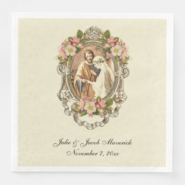 Catholic Wedding Vintage Virgin Mary St. Joseph Paper Dinner Napkins (Front)