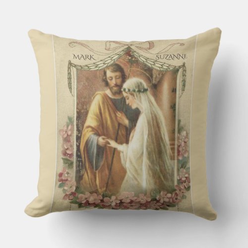 Catholic Wedding  Virgin Mary St Joseph Floral Throw Pillow