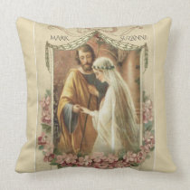 Catholic Wedding  Virgin Mary St. Joseph Floral Throw Pillow