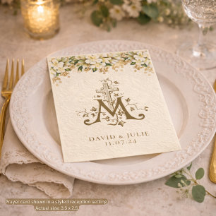 Catholic White Floral Gold Wedding Holy Card