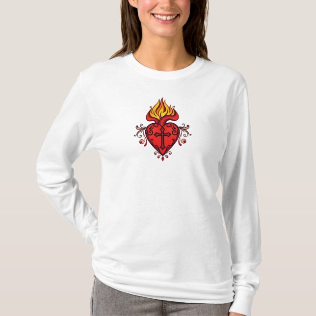 Catholic Women's Sacred Heart Long Sleeve Tee (Front)