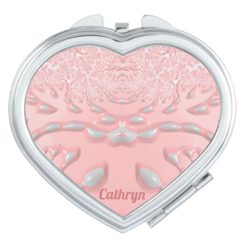 CATHRYN  Soft Pink and White 3D Fractal  Compact Mirror