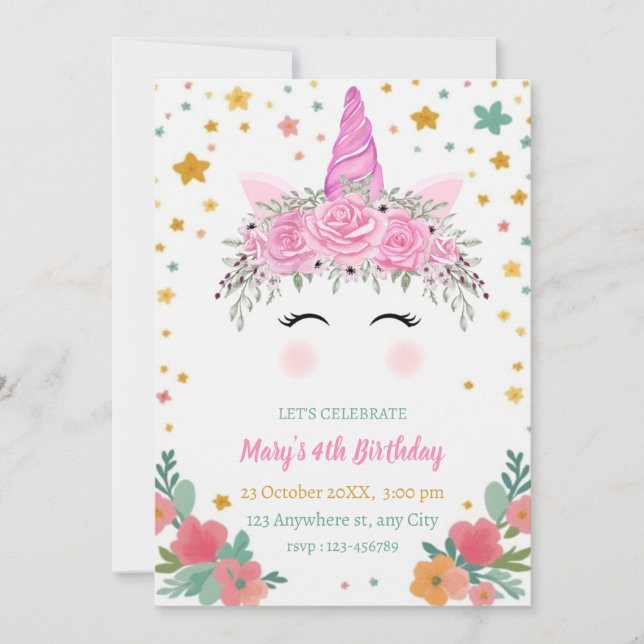 Caticorn Birthday Invitation cati corn invite (Front)