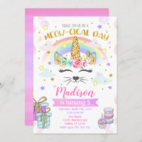 Caticorn Birthday Invitation, Magical Unicorn Cat Invitation