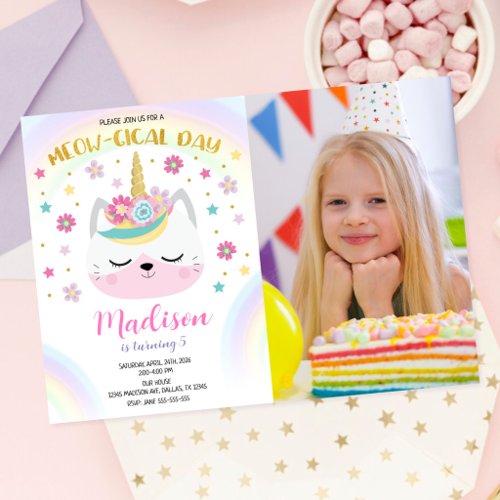 Caticorn Birthday Invitation, Magical Unicorn Cat Invitation