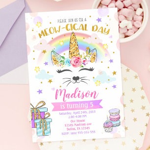 Caticorn Birthday Invitation, Magical Unicorn Cat Invitation