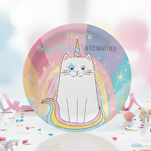 Caticorn Cat Meow-Gical Birthday Kid Paper Plates
