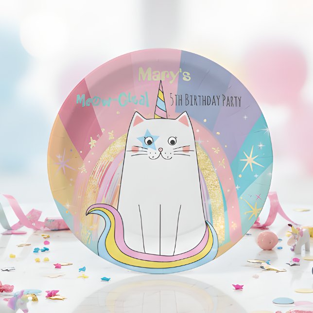 Caticorn Cat Meow-Gical Birthday Kid  Paper Plates (Creator Uploaded)