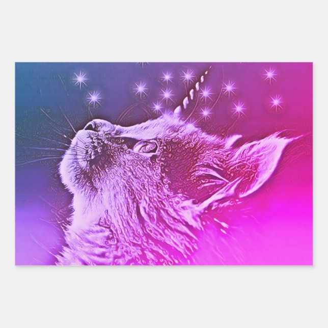 Caticorn Magical Unicorn Cat Customizable Wrapping Paper Sheets (Front)