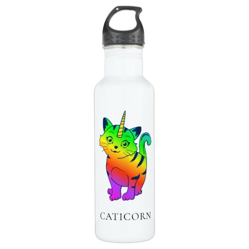 Caticorn Rainbow Unicorn Cat Personalized Stainless Steel Water Bottle