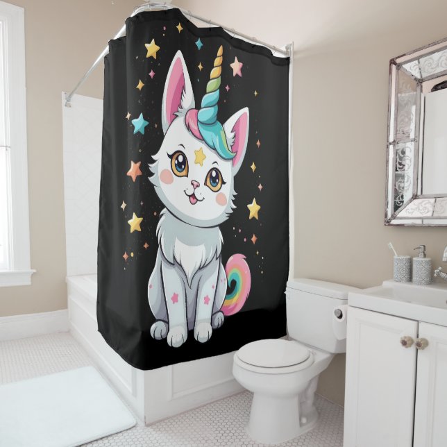 Caticorn Shower Curtain (In Situ)