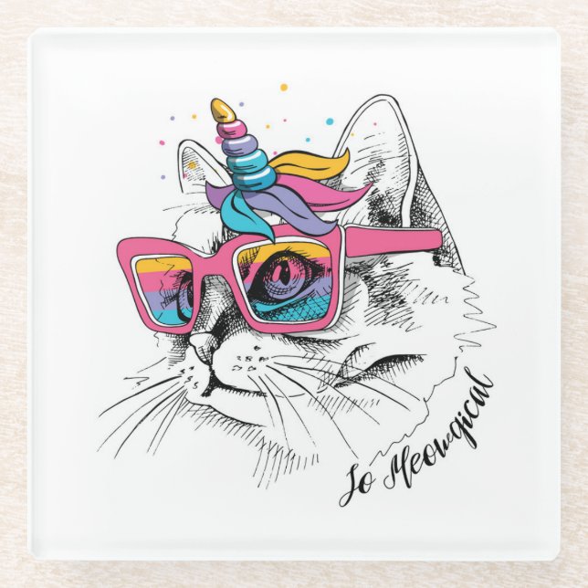 Caticorn | So Meowgical Glass Coaster (Front)
