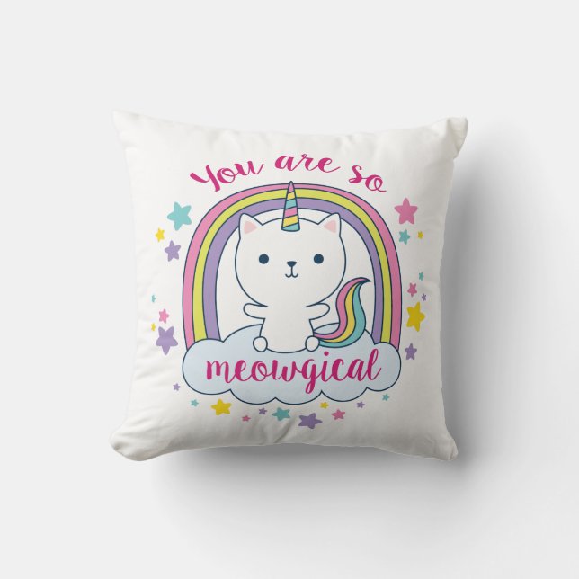 Caticorn | Throw Pillow | White (Front)