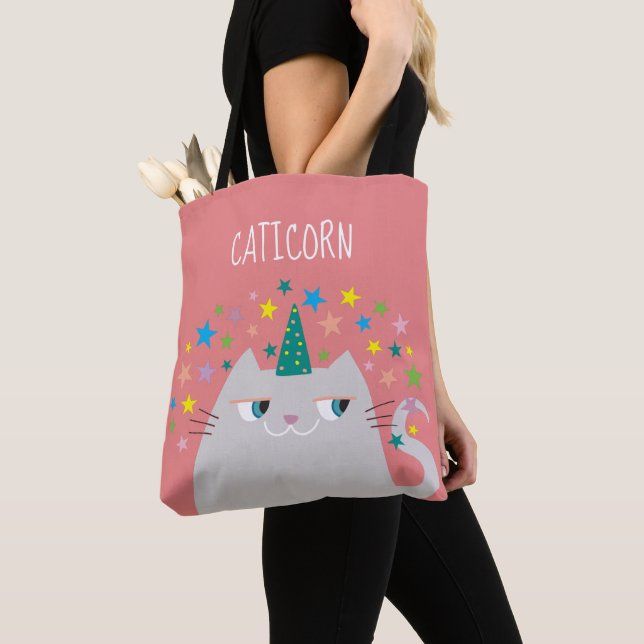 Caticorn Tote Bag Cute Cat Unicorn Pink (Close Up)