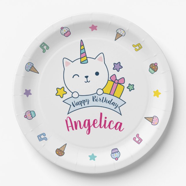 Caticorn Yummies | Paper Plate | White (Front)