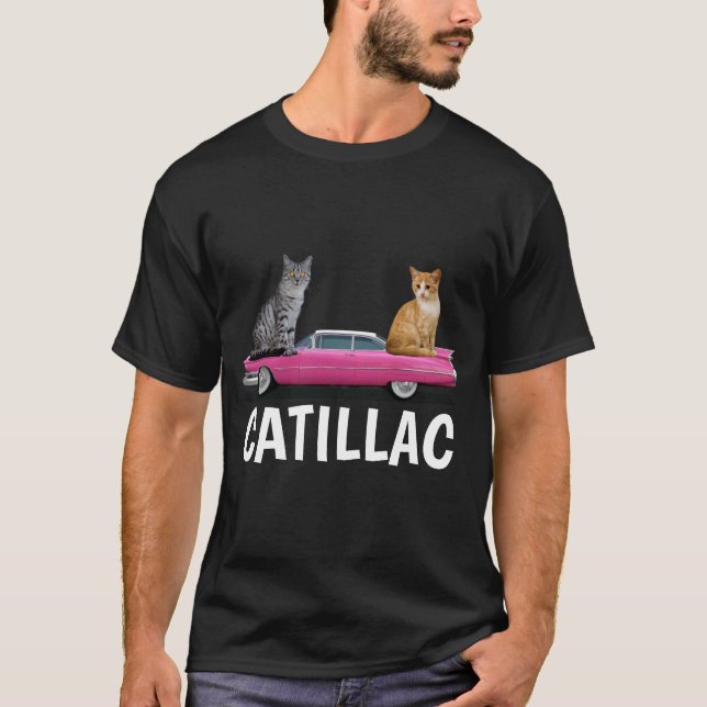CATILLAC CAT CLASSIC CAR Pink Caddy T-SHIRT (Front)