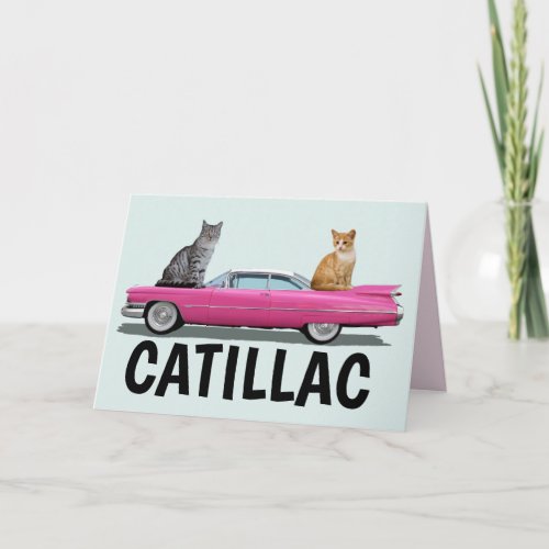 CATILLAC CAT PINK CLASSIC CAR BIRTHDAY CARDS