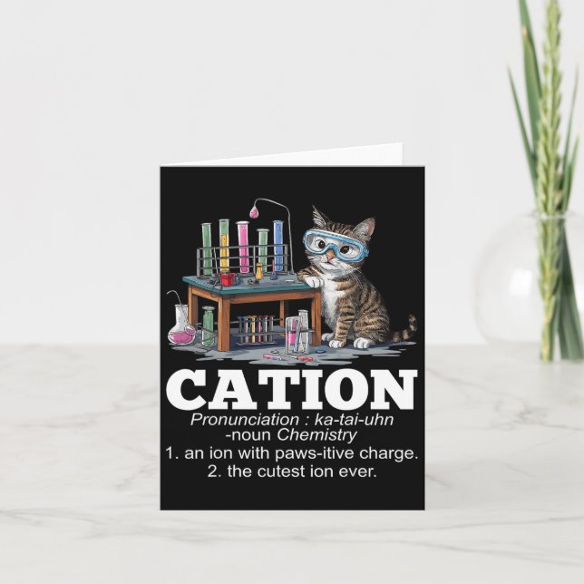 Cation Chemistry Humor Science Teacher Cat Pun Fun Card (Front)