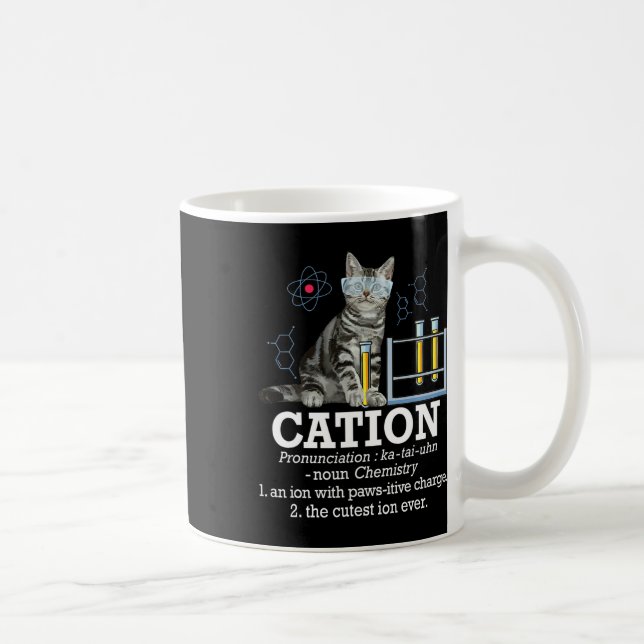 Cation - Funny Chemistry Humor Science Teacher Cat Coffee Mug (Right)