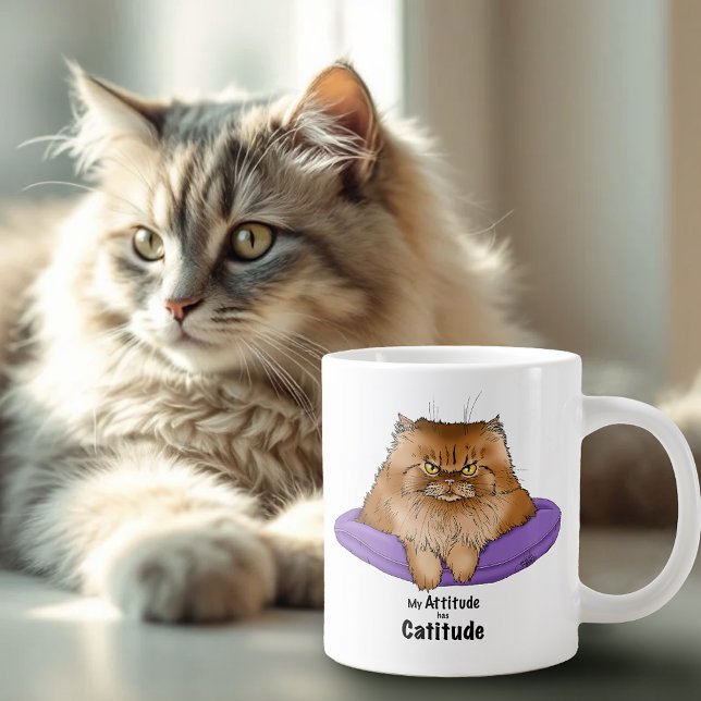 Catitude Cat Ginger Attitude Fluffy Funny Giant Coffee Mug (Creator Uploaded)