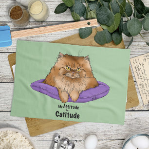Catitude Cat Ginger Attitude Fluffy Funny Kitchen Towel