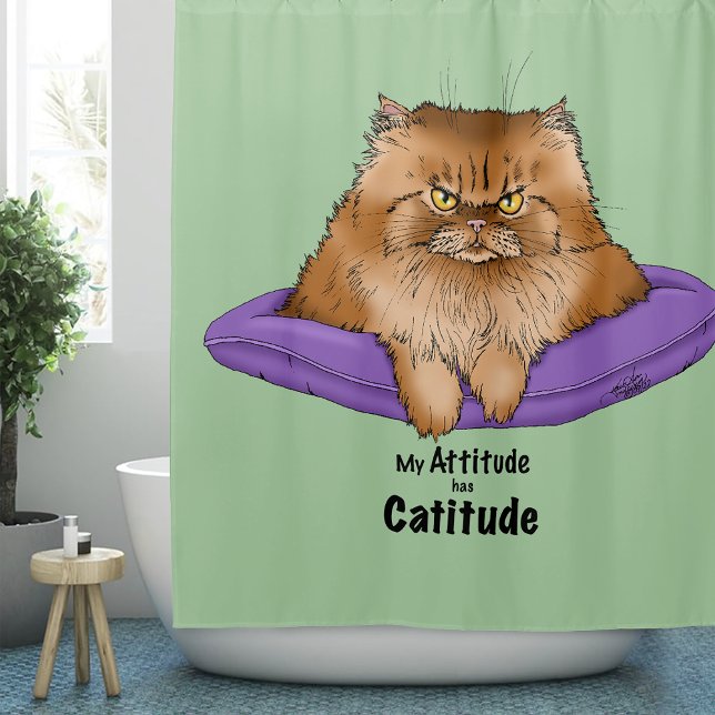 Catitude Cat Ginger Attitude Fluffy Funny Shower Curtain (Creator Uploaded)