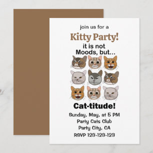 Catitude Cat Moods Cat Lovers Kitty Party Invitation