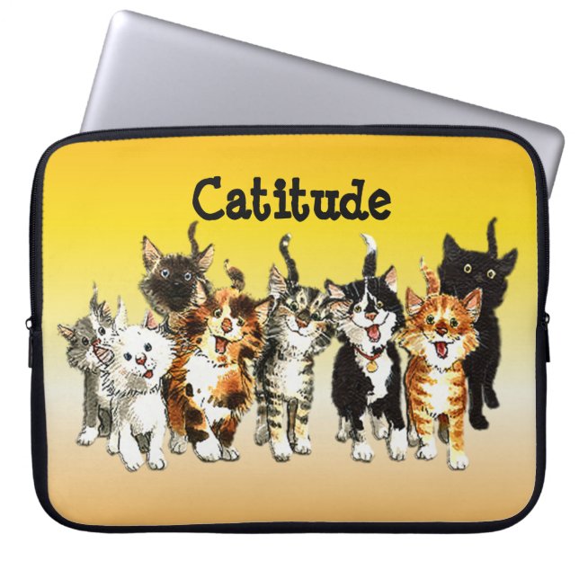 Catitude Cute Kitty Cats Laptop Sleeve (Front)