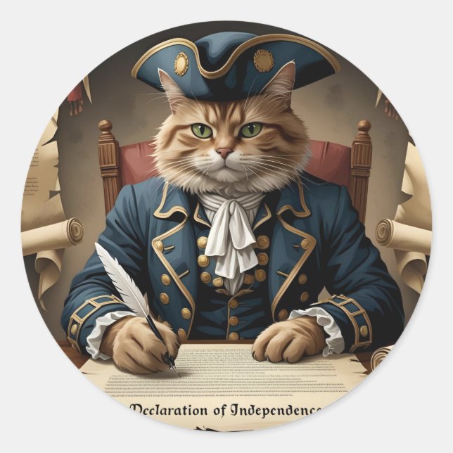Catizens Declare Independence – Patriotic Cat Classic Round Sticker (Front)