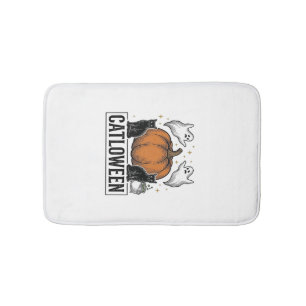 Catloween Black Cat Ghost Halloween Vector Design_ Bath Mat