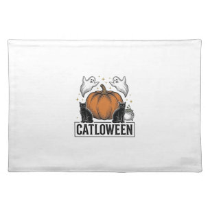 Catloween Black Cat Ghost Halloween Vector Design_ Cloth Placemat