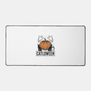 Catloween Black Cat Ghost Halloween Vector Design_ Desk Mat