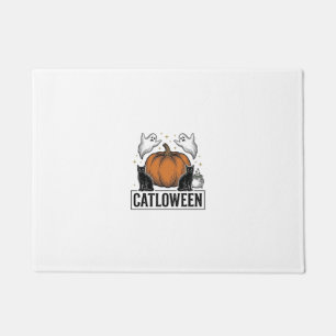 Catloween Black Cat Ghost Halloween Vector Design_ Doormat