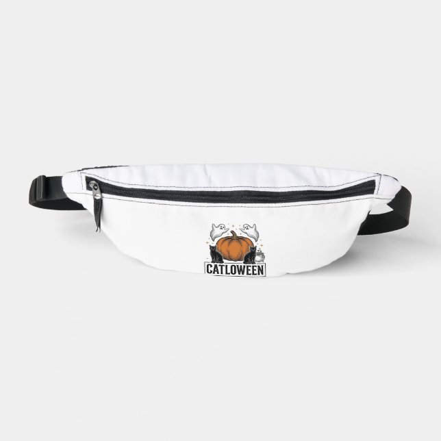 Catloween Black Cat Ghost Halloween Vector Design_ Fanny Pack (Front)