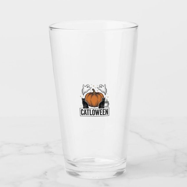 Catloween Black Cat Ghost Halloween Vector Design_ Glass (Front)