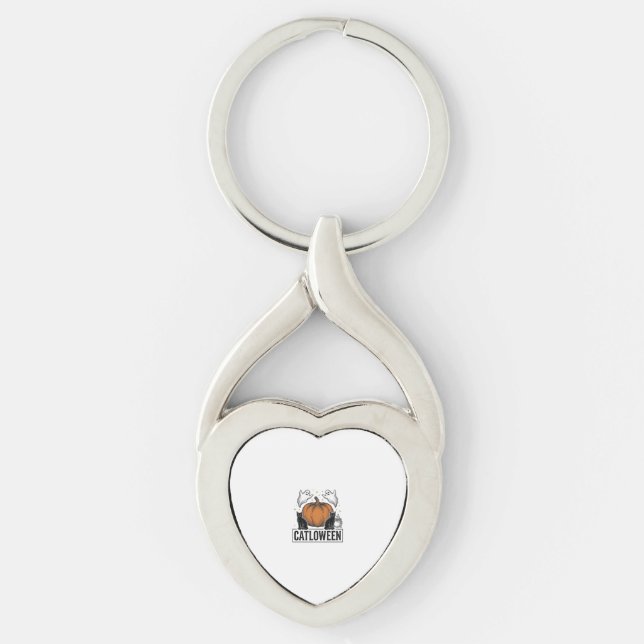 Catloween Black Cat Ghost Halloween Vector Design_ Keychain (Front)