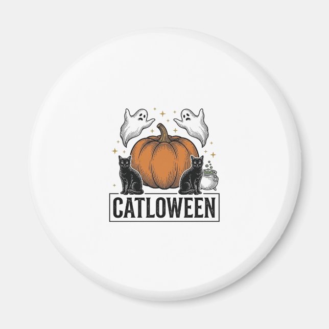 Catloween Black Cat Ghost Halloween Vector Design_ Magnet (Front)