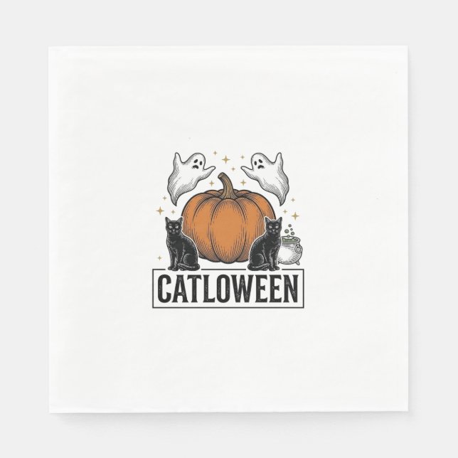 Catloween Black Cat Ghost Halloween Vector Design_ Napkins (Front)