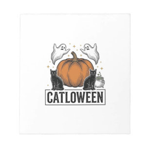 Catloween Black Cat Ghost Halloween Vector Design_ Notepad