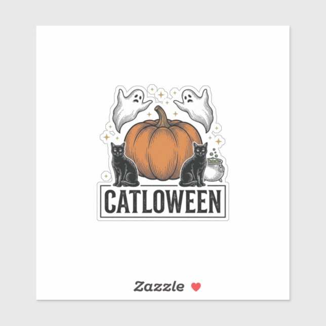 Catloween Black Cat Ghost Halloween Vector Design_ Sticker (Sheet)
